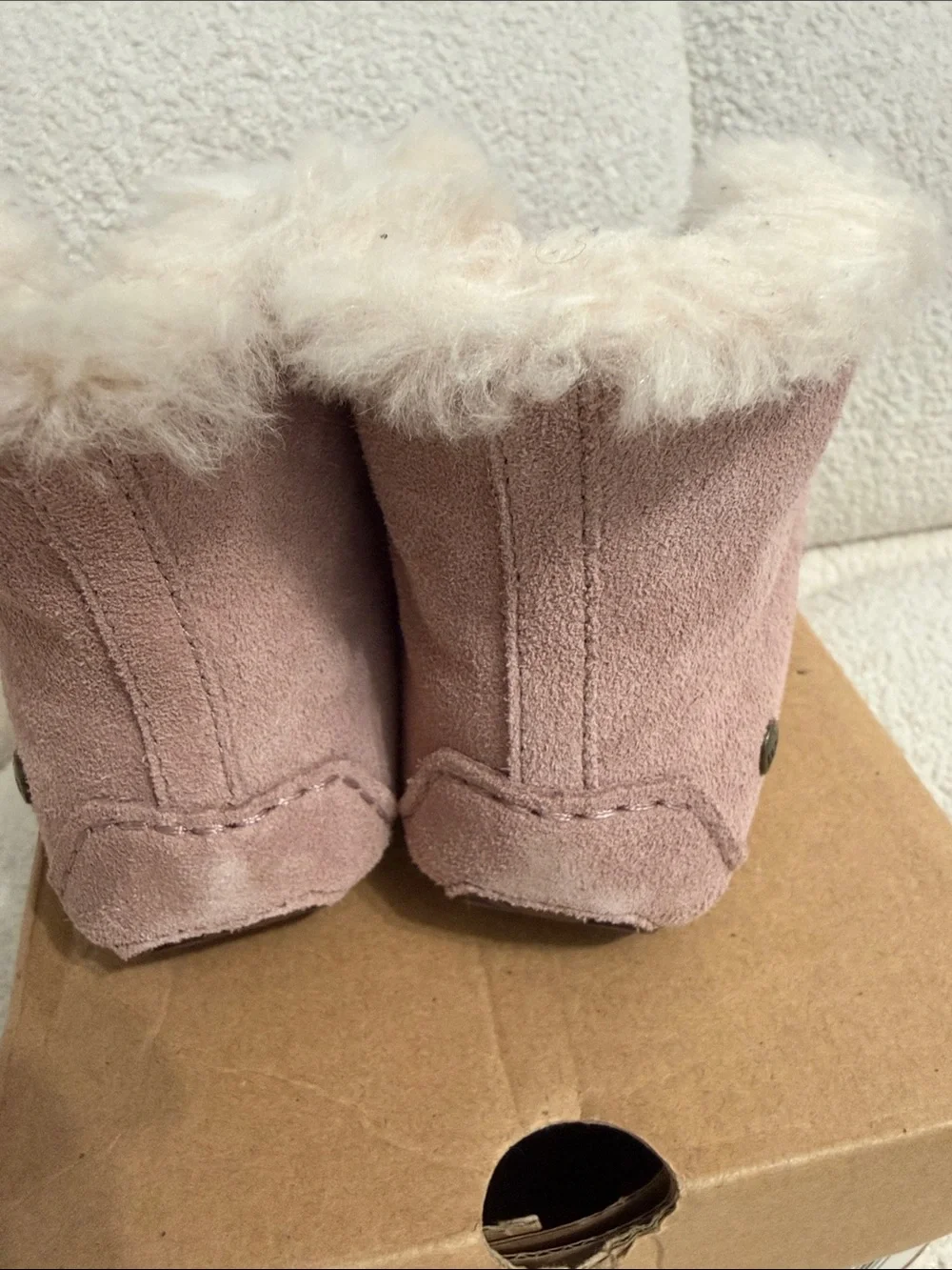 UGG Kids Pink Suede Faux-Fur Moccasin Slippers